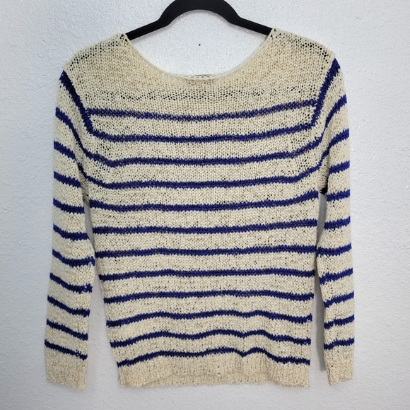J Crew Montauk pullover sweater in stripe CJ459 Size XS NWT Cream Blue - Picture 5 of 7